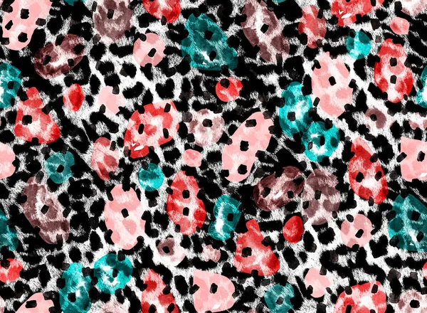 Patrón Sin Costuras Con Flores Colores Manchas Leopardo —  Fotos de Stock
