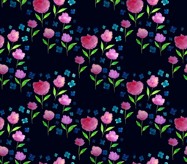 Hand Drawn Seamless Colorful Background Summer Flowers — 图库照片