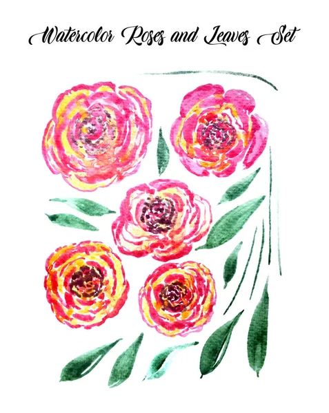 Tarjeta Brillante Colorida Dibujada Mano Con Rosas Acuarela — Foto de Stock