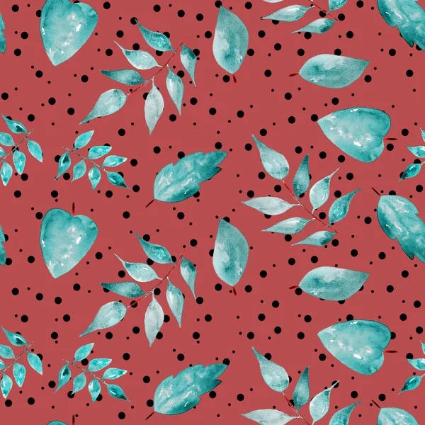 Hand Drawn Seamless Colorful Bright Pattern Leaves Dotted Background — Stock Photo, Image