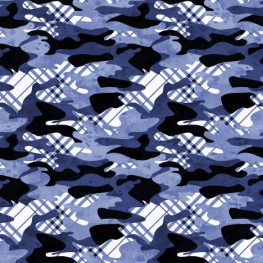 Ekose efektli ve kamuflaj lekeli kusursuz suluboya deseni 