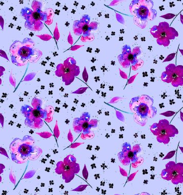 Renkli çiçeklerle renksiz, parlak desenli el çizimi