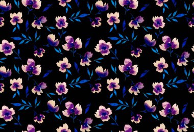 Renkli çiçeklerle renksiz, parlak desenli el çizimi 