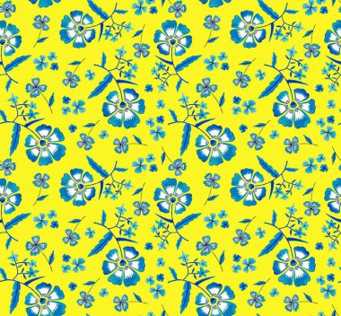 Renkli çiçeklerle renksiz, parlak desenli el çizimi