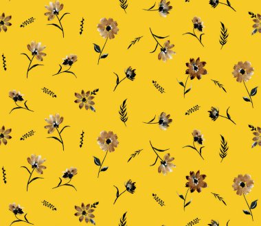 Renkli çiçeklerle renksiz, parlak desenli el çizimi 