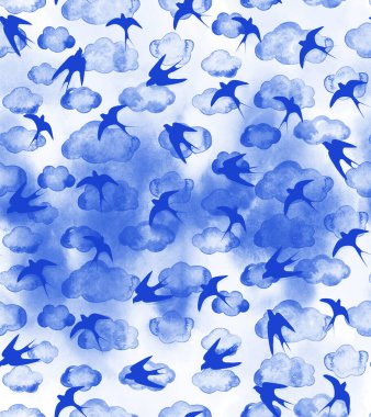 Kuşlarla renksiz parlak desen