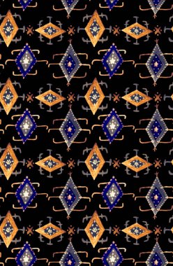Renkli eşkenar dörtgenlerle renksiz parlak desenler çizilmiş.