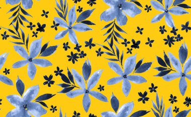 Renkli çiçeklerle renksiz, parlak desenli el çizimi