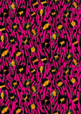 Leopar benekleri üzerinde zebra çizgileri olan kusursuz parlak desenli el çizimi. 