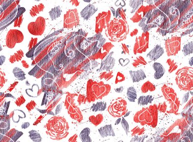 Bulanık suluboya şarkılar ve sembollerle kusursuz, renksiz, parlak bir desen çizdim. 