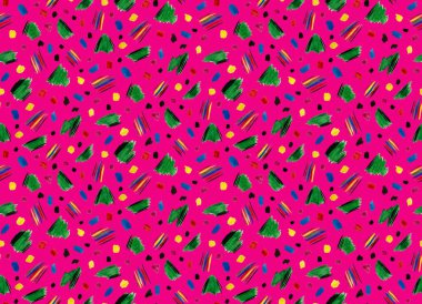 Elleri, bulanık suluboya geometrik şekillerle renksiz parlak desenler çizmiş.