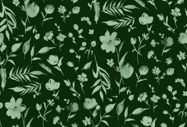 Renkli çiçeklerle renksiz, parlak desenli el çizimi