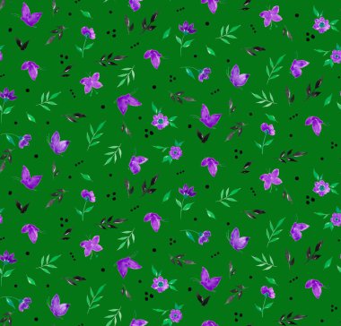 Kelebekler ve yapraklarla renksiz parlak desenler. 