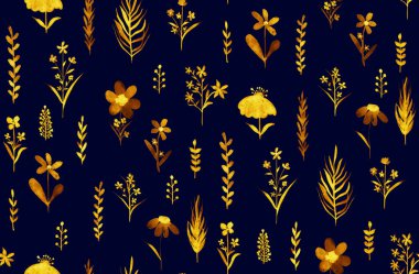 Renkli çiçeklerle renksiz, parlak desenli el çizimi  