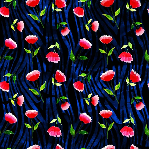 Motif Sans Couture Dessiné Main Avec Des Fleurs Colorées Sur — Photo