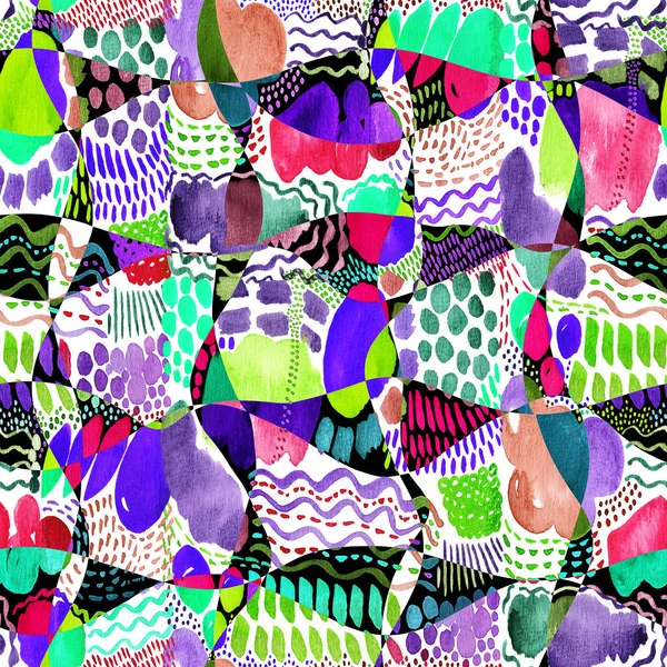 Abstrakcyjny Ręcznie Rysowane Bezszwowe Kolorowe Jasny Wzór Plamami Linie Mozaiki — Zdjęcie stockowe