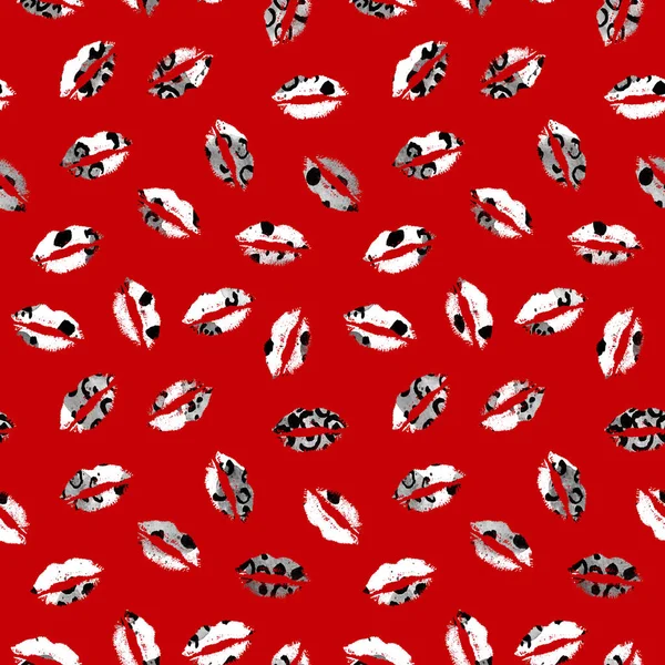 Безшовний Візерунок Відбитками Поцілунків Губ Штучною Шкірою Леопарда Чорні Плями — стокове фото