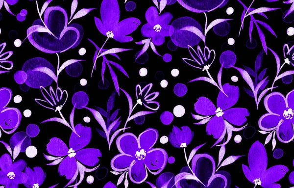 Hand Drawn Seamless Colorful Bright Pattern Colorful Flowers — Stock Photo, Image