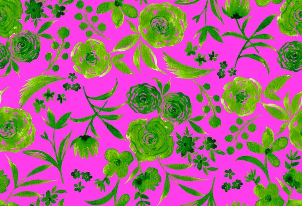 Hand Drawn Seamless Watercolorful Bright Pattern Flowers — Stock Photo, Image