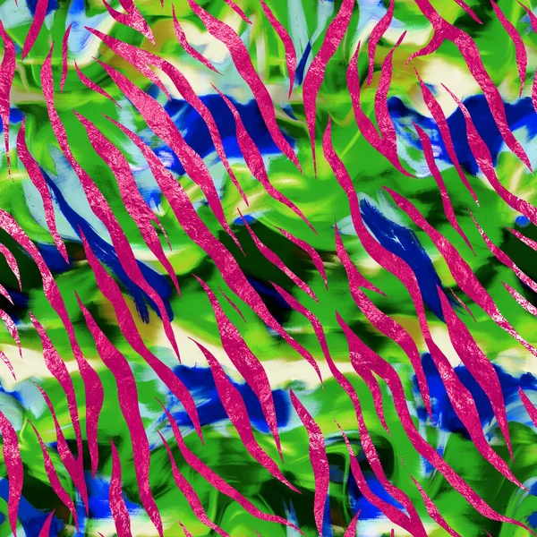 Met Hand Getekend Naadloos Helder Patroon Met Zebra Strepen Kleurstof — Stockfoto