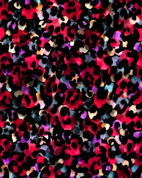 Hand Drawn Seamless Colorful Tie Dye Background Leopard Spots — Stock Photo, Image