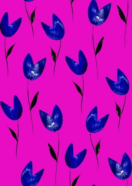 Handgetekend Naadloos Patroon Met Kleurrijke Tulpen — Stockfoto