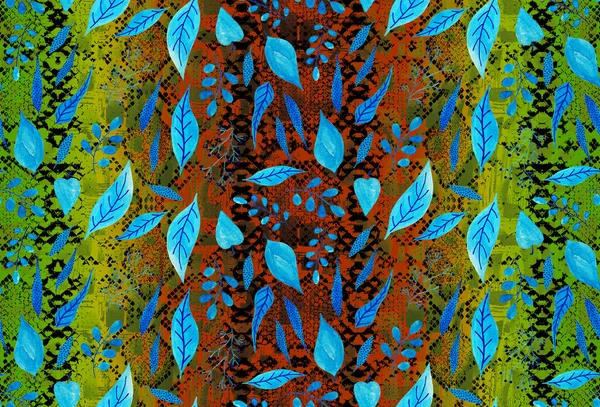 葉でシームレスにカラフルなヘビのパターンを描く手 — ストック写真