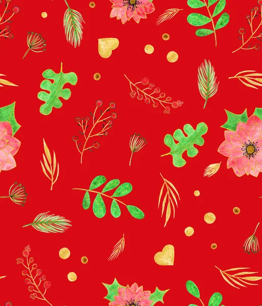 Hand Getekend Naadloze Kleurrijke Heldere Patroon Met Kerst Bloemen Decoraties — Stockfoto