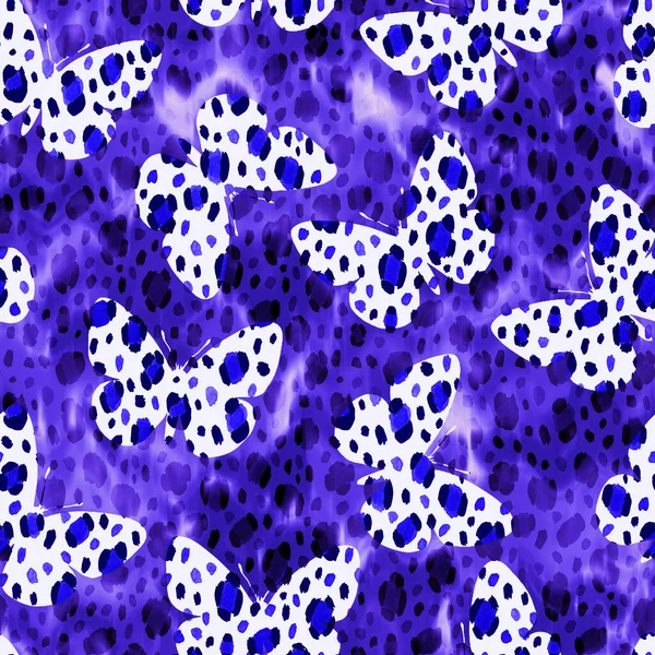 Seamless Pattern Butterflies Faux Leopard Skin Black Spots — Stock Photo, Image