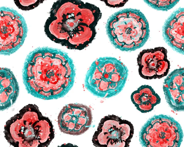 Ręcznie Rysowane Bezszwowe Jasny Wzór Kolorowymi Kwiatami — Zdjęcie stockowe