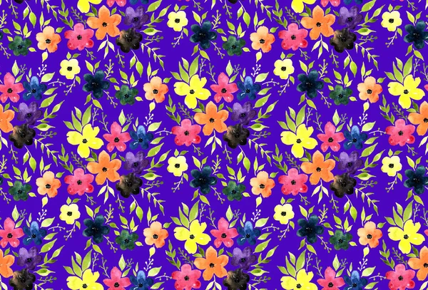 Hand Getekend Naadloos Helder Patroon Met Kleurrijke Bloemen — Stockfoto