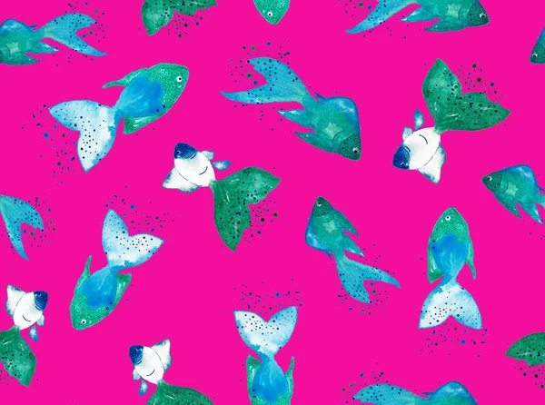 Seamless Colorful Bright Pattern Beautiful Fishes — Stock Photo, Image