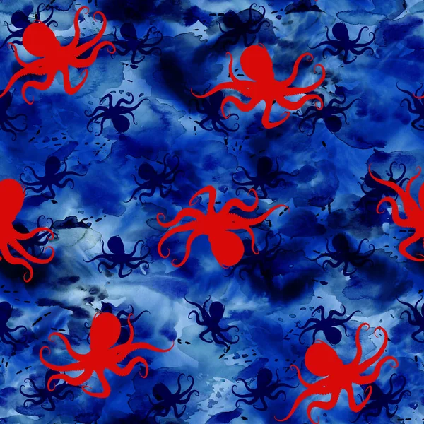 Abstract Naadloze Kleurrijke Heldere Das Kleurstof Patroon Met Octopussen Vormen — Stockfoto