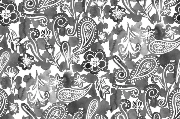 Ζωγραφισμένα Στο Χέρι Χωρίς Ραφή Πολύχρωμο Μοτίβο Paisley Πολύχρωμα Λουλούδια — Φωτογραφία Αρχείου