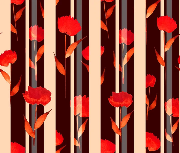 Handgezeichnete Nahtlose Bunte Helle Muster Mit Bunten Blumen Und Streifen — Stockfoto