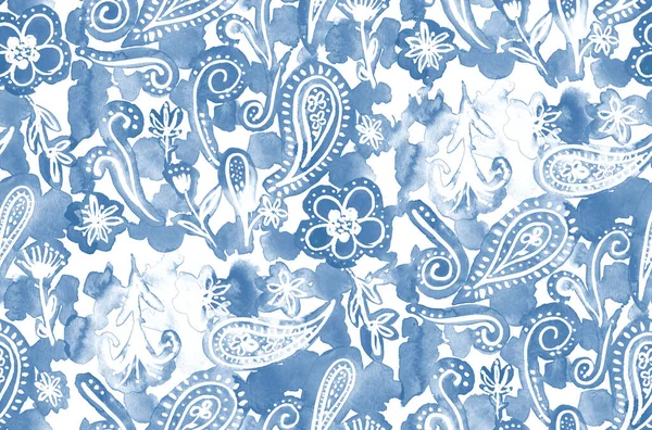 hand drawn seamless colorful paisley pattern with colorful flowers