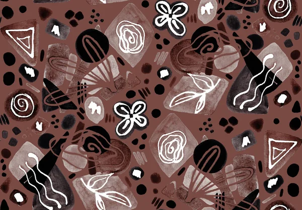 Suluboya Geometrik Şekiller Çiçek Sembolleriyle Renksiz Parlak Desenler Çizilmiş — Stok fotoğraf