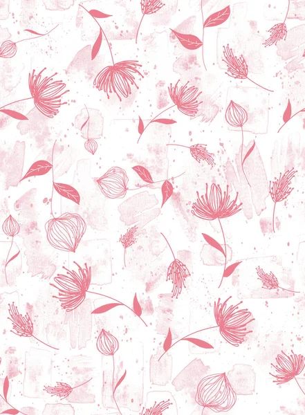 Ręcznie Rysowane Bezszwowy Kolorowy Jasny Wzór Akwarelowymi Kwiatami Pociągnięciami Pędzla — Zdjęcie stockowe