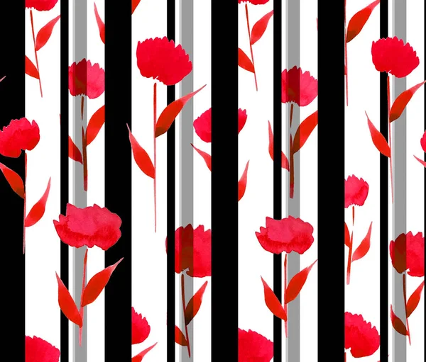 Dibujado Mano Patrón Brillante Colorido Sin Costuras Con Flores Rayas — Foto de Stock