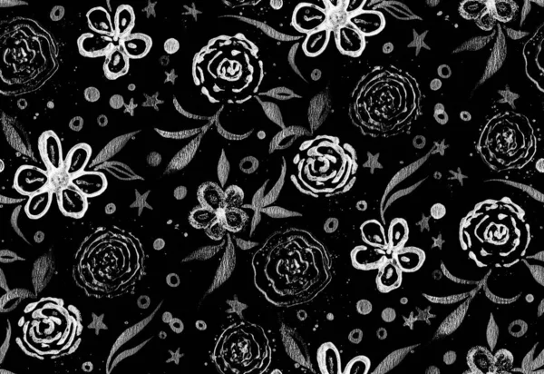 Renkli çiçeklerle renksiz, parlak desenli el çizimi 