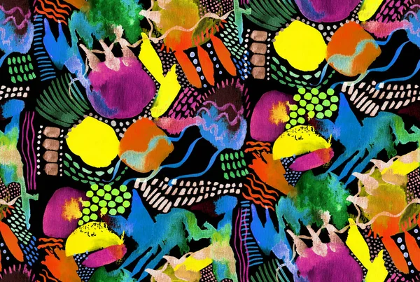 Handgezeichnete Nahtlose Bunte Helle Muster Mit Farbenfrohen Abstrakten Kreativen Symbolen — Stockfoto