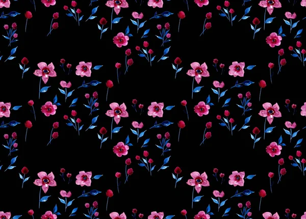 Hand Drawn Seamless Colorful Bright Pattern Colorful Flowers — Stock Photo, Image