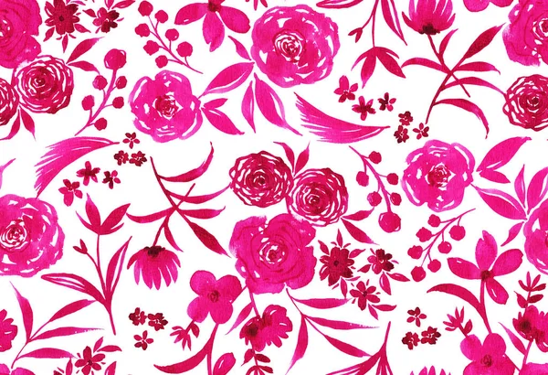 Hand Drawn Seamless Watercolorful Bright Pattern Flowers — Stock Photo, Image