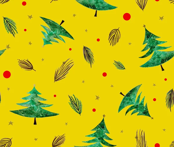 Handgetekend Naadloos Kleurrijk Helder Patroon Met Kleurrijke Kerstbomen Dennentakken — Stockfoto