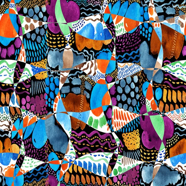Abstract Met Hand Getekend Naadloos Kleurrijk Helder Patroon Met Vlekken — Stockfoto