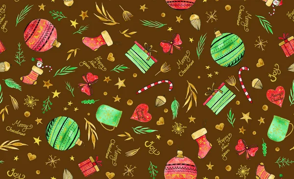 Hand Drawn Seamless Colorful Pattern Christmas Decorations — Stock Photo, Image