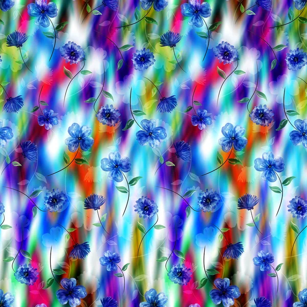 Abstrakt Sömlös Färgglada Ljusa Slips Färgämne Mönster Med Blommor — Stockfoto