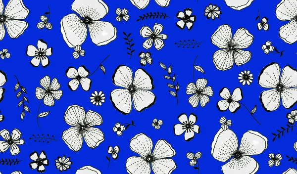 Dessin Main Motif Lumineux Coloré Sans Couture Avec Des Fleurs — Photo