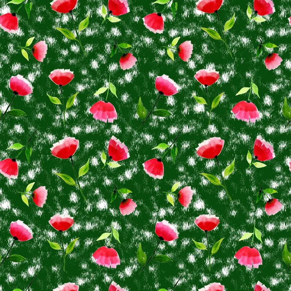 Ręcznie Rysowane Bezszwowe Wzór Kolorowymi Kwiatami — Zdjęcie stockowe