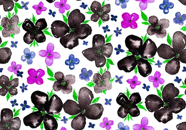 Hand Drawn Seamless Colorful Bright Pattern Colorful Flowers — Stock Photo, Image